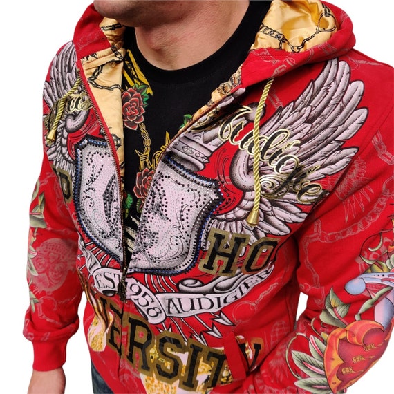 ED HARDY Men Hoodie and Sweats by Christian Audigier Hip Hop Red