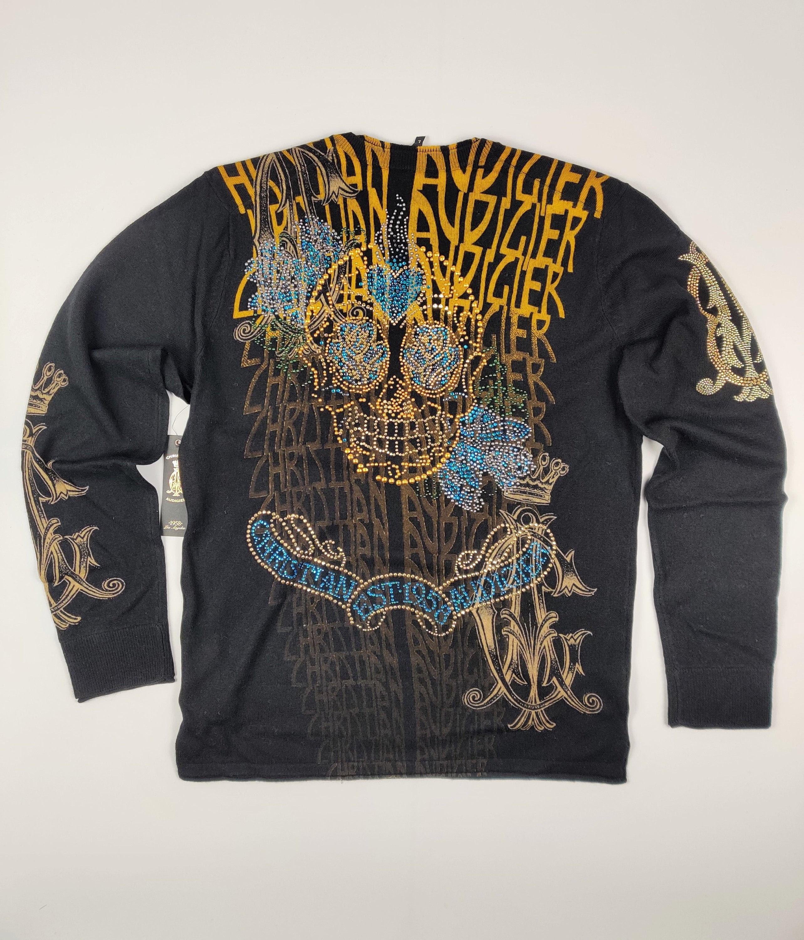 Ed Hardy Men Wool Hoodie Sweatshirt Sweater Pullover by Shirt Christian Audigier - Large