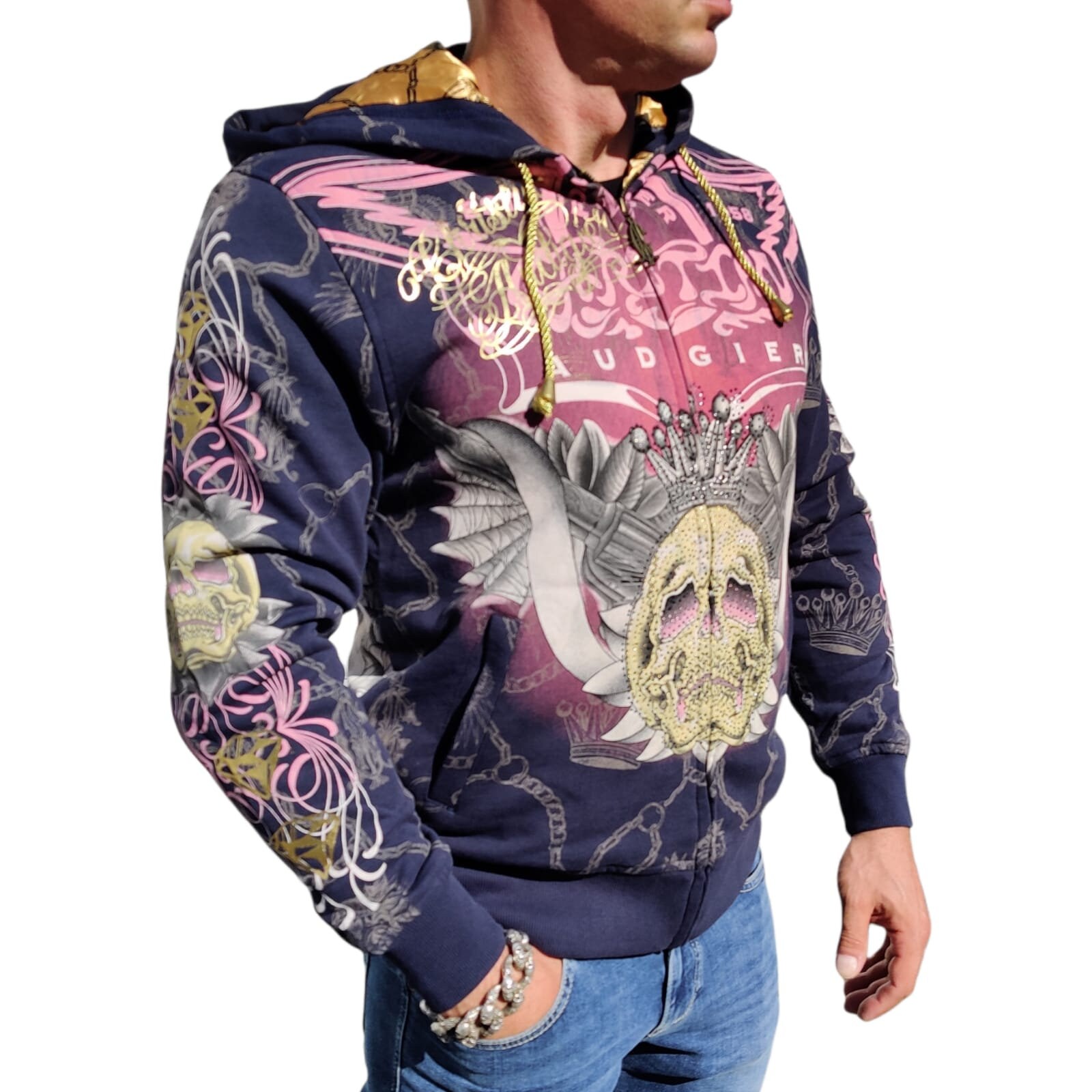 ED HARDY Men Hoodie Forever Christian Audigier Hip Hop Blue Sz. XL ...