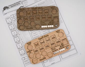 Wooden Spell Slot Tracker Board – Tabletop RPG Spell & HP Tracker – Wizard Sorcerer Warlock Resource Tracker