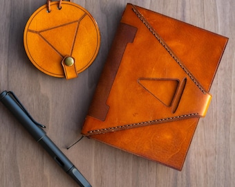 Anime Inspired Leather Notebook Cover for Midori A5 or A6 | Saddle Tan Refillable Journal Cover, Handmade Leather Manga Book Cover