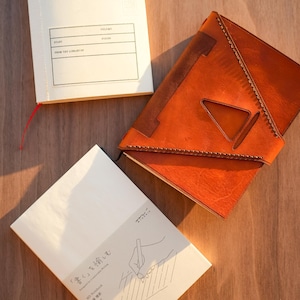 Anime Inspired Leather Notebook Cover for Midori A5 or A6 | Saddle Tan Refillable Journal Cover, Handmade Leather Manga Book Cover immagine 9
