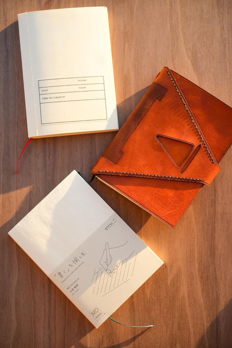 Anime Inspired Leather Notebook Cover for Midori A5 or A6 | Saddle Tan Refillable Journal Cover, Handmade Leather Manga Book Cover immagine 9