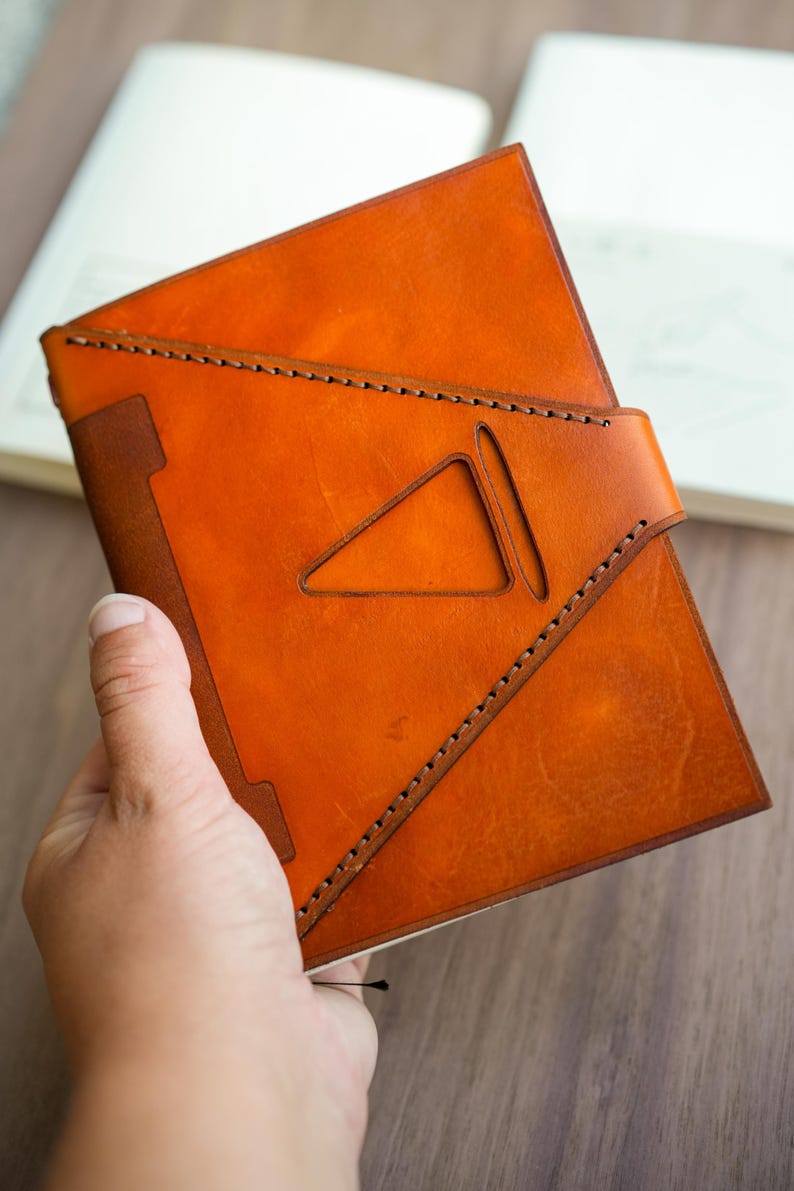Anime Inspired Leather Notebook Cover for Midori A5 or A6 | Saddle Tan Refillable Journal Cover, Handmade Leather Manga Book Cover A6 (Small)