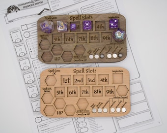 RPG Character Tracker Board – Spell Slot & HP Tracker – Wooden Tabletop Accessory (Wizard Class)