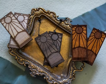 Hanafuda Wooden Studded Earrings | Double Sided Anime Inspired Handcrafted Jewelry | Handmade Walnut Mahogany and Maple Wearables