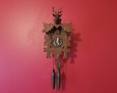 RESTORED Antique Cuckoo Clock Mfg. Co. Inc One Day Hunting Style Cuckoo Clock circa. 1950