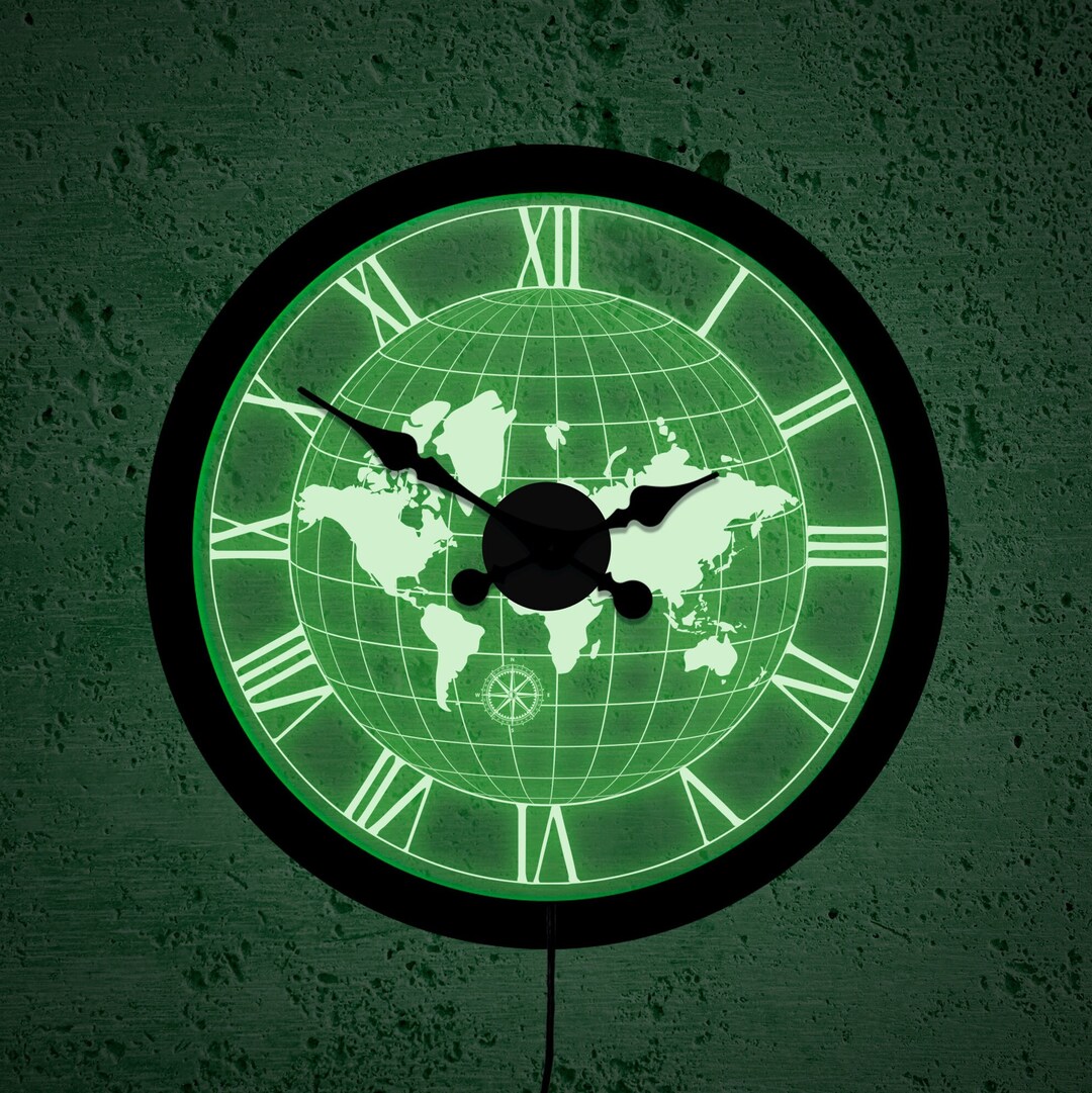 World Wall Clock, Earth Wall Clock, Travel Wall Clock, Wall Clock Light