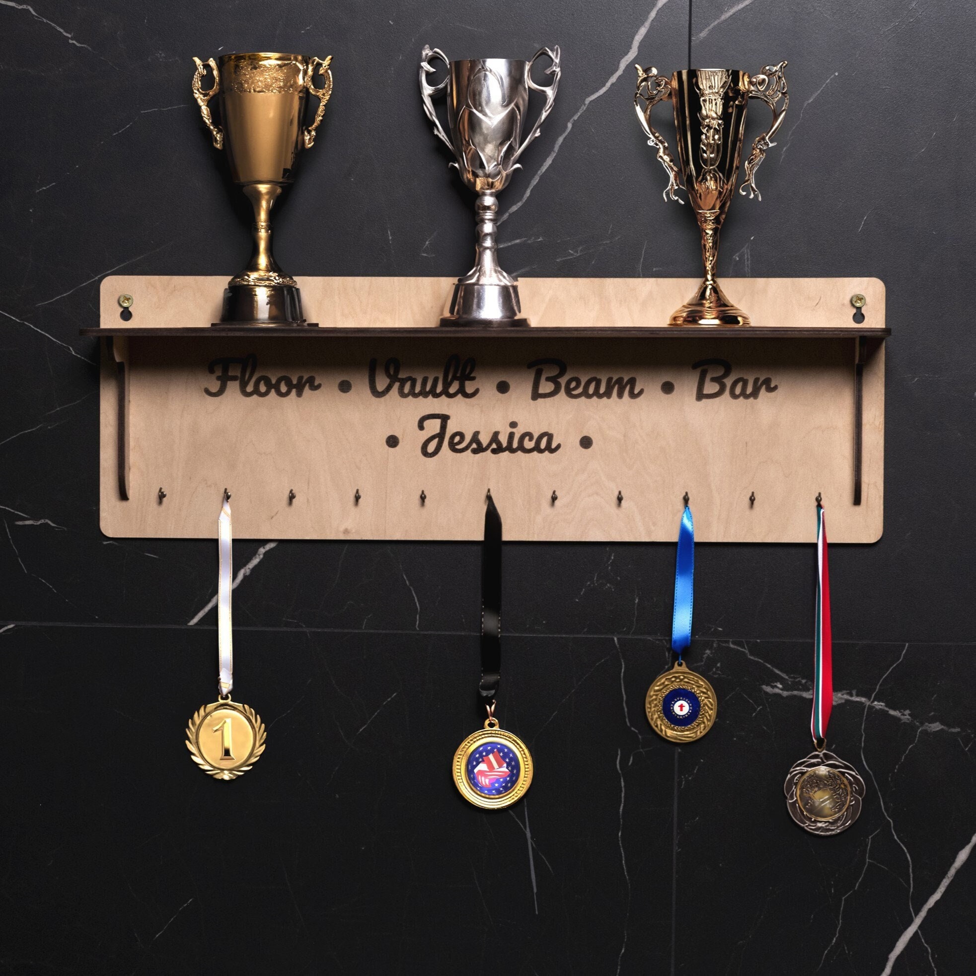 Athletic Medal Hanger, Athletic Medal Shelf, Running Medal Holder Wood