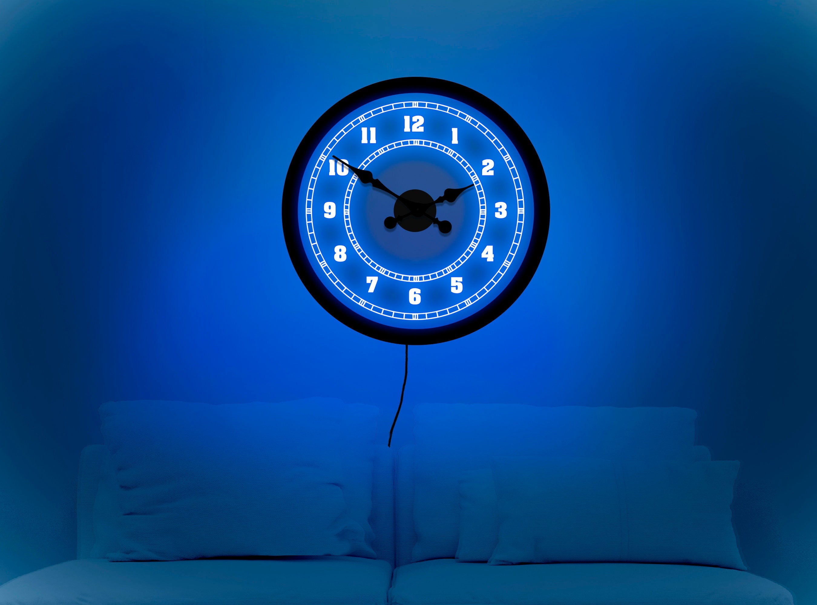 Led Wall Clock With Cord Wall Clock Light Neon Wall Etsy