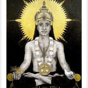 Surya - Indian Sun God. Gold and black wall art print