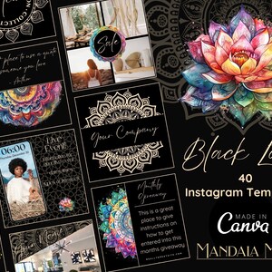 Mandala och Lotus Mörk Instagram-mallar – Boho Black Canva Design (40)