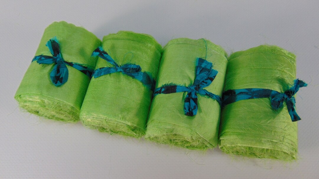 Sari Silk Roll Bright Green Silk Chiffon Roll Recycled Etsy