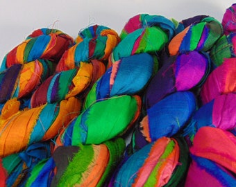Sari zijden lint Multicolour – 100 gram – Gerecycled zijden lint – Zijden garens