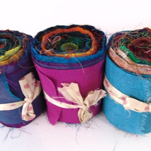 Sari silk roll multicolour is made of recycled chiffon silk.