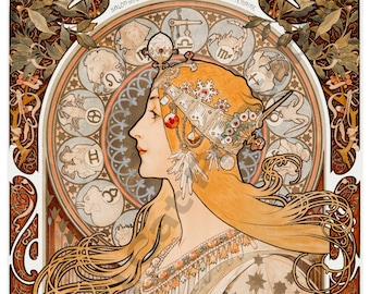 LA PLUME, Art Nouveau, Alphonse Mucha, Instant Download, Wall Art, Vintage Art, Digital Print