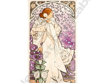 La Dame Aux Camelias, Art Nouveau, Alphonse Mucha, Instant Download, Wall Art, Vintage Art, Digital Print