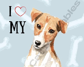 I LOVE MY Jack Russell Terrier, Brown, Watercolor Dog, Cute Pet Art, Instant Download, Printable, Dog Lover, Digital Wall Art, Home Decor