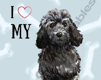 I LOVE MY Black Cockapoo, Watercolor Dog, Cute Pet Art, Instant Download, Printable Art, Dog Lover, Digital Art, Wall Art