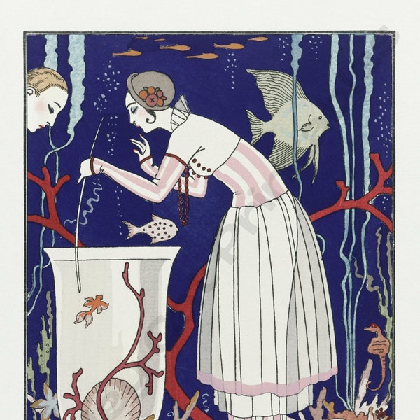 L'etourdissant Petit Poisson, Vintage Fashion Design, Art Deco, George Barbier, Instant Download, Wall Art, Vintage Illustration, Digital