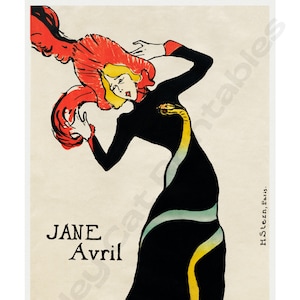 JANE AVRIL, Toulouse-Lautrec, Instant Download, Wall Art, Digital Print, Parisian, French, Post-Impressionist Art, Vintage Poster
