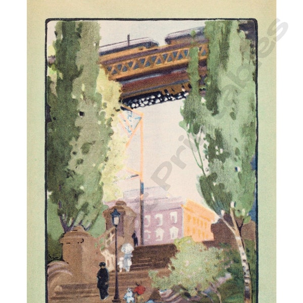 THE ELEVATED RAILROAD at 110th St., New York City, Rachael R. Elmer, Instant Download, Wall Art, Vintage Art, Digital Print, Paper Crafts