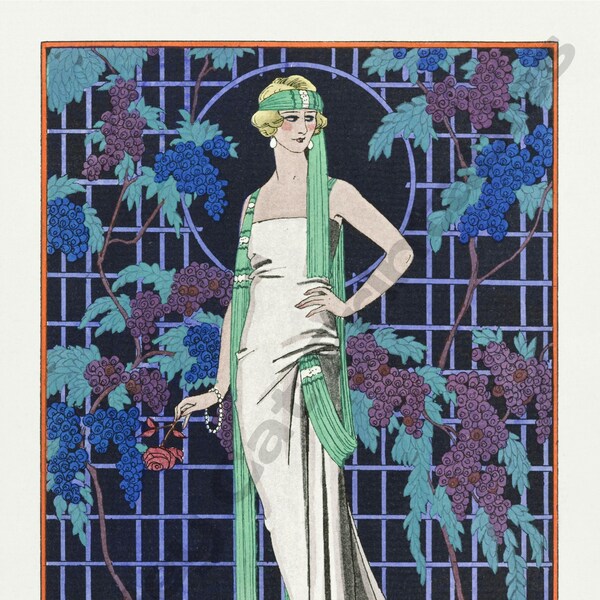 Des Roses Dans La Nuit, Vintage Fashion Design, Art Deco, George Barbier, Instant Download, Wall Art, Vintage Illustration, Digital Print