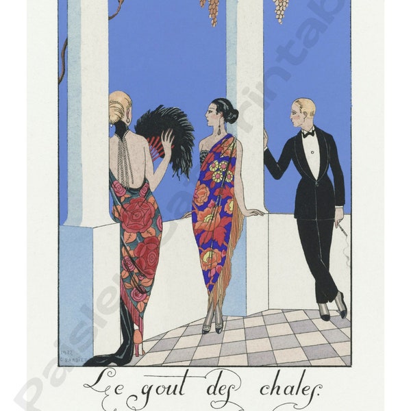 Le Gout Des Chales, Vintage Fashion Design, Art Deco, George Barbier, Instant Download, Wall Art, Vintage Illustration, Digital Print