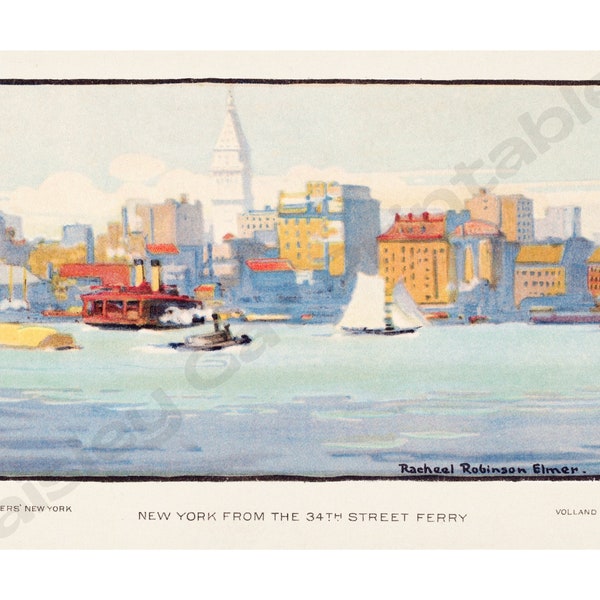 NEW YORK From the 34th Street Bridge, New York City, Rachael R. Elmer, Instant Download, Wall Art, Vintage Art, Digital Print, Paper Crafts