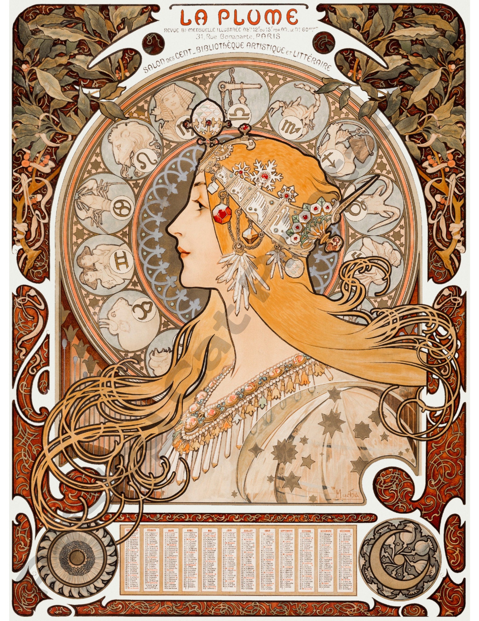 LA PLUME、アール ヌーボー、アルフォンス ミュシャ LA PLUME、アール ヌーボー、アルフォンス ミュシャ