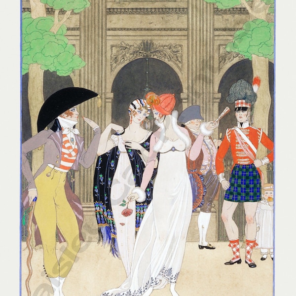 La Merveilleuse au Palais Royal, Vintage Fashion Design, Art Deco, George Barbier, Instant Download, Wall Art, Vintage Illustration