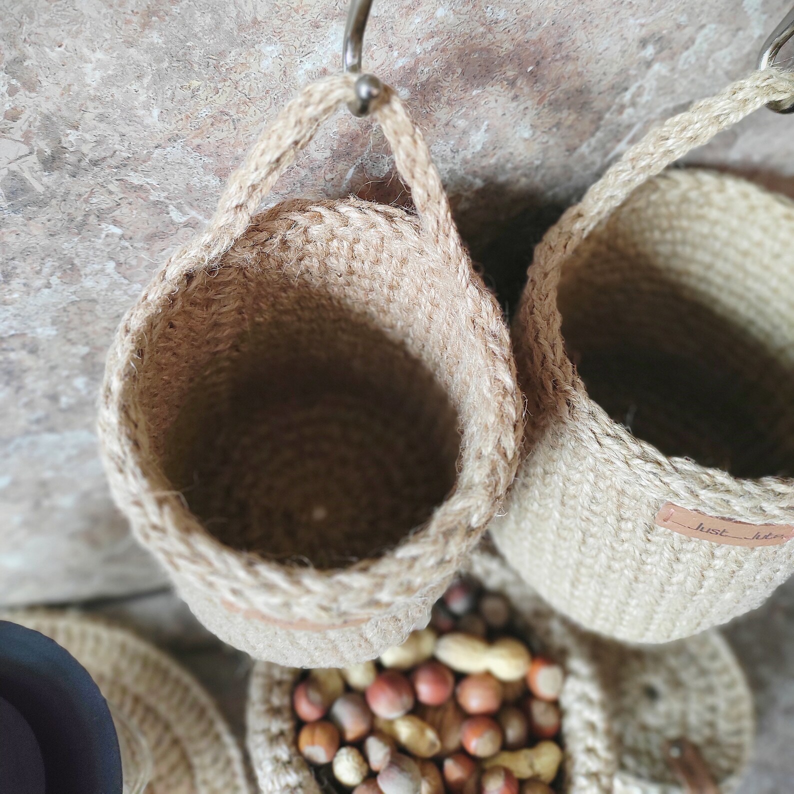 Set of jute hanging basket wall hanging storage basket small Etsy