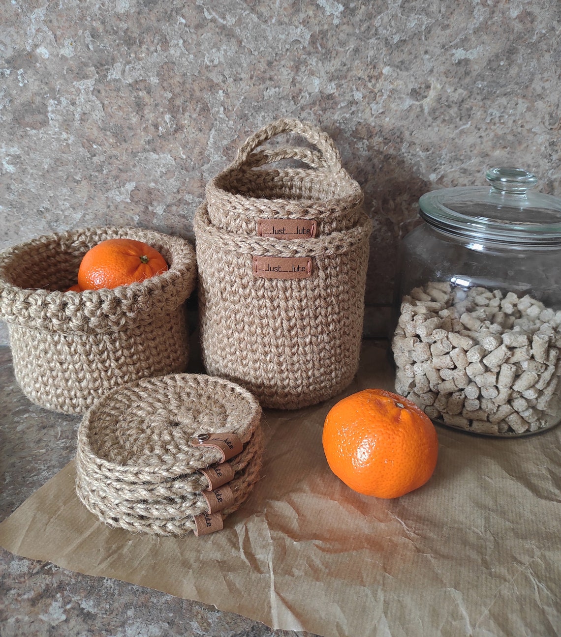 Set of jute hanging basket wall hanging storage basket small Etsy