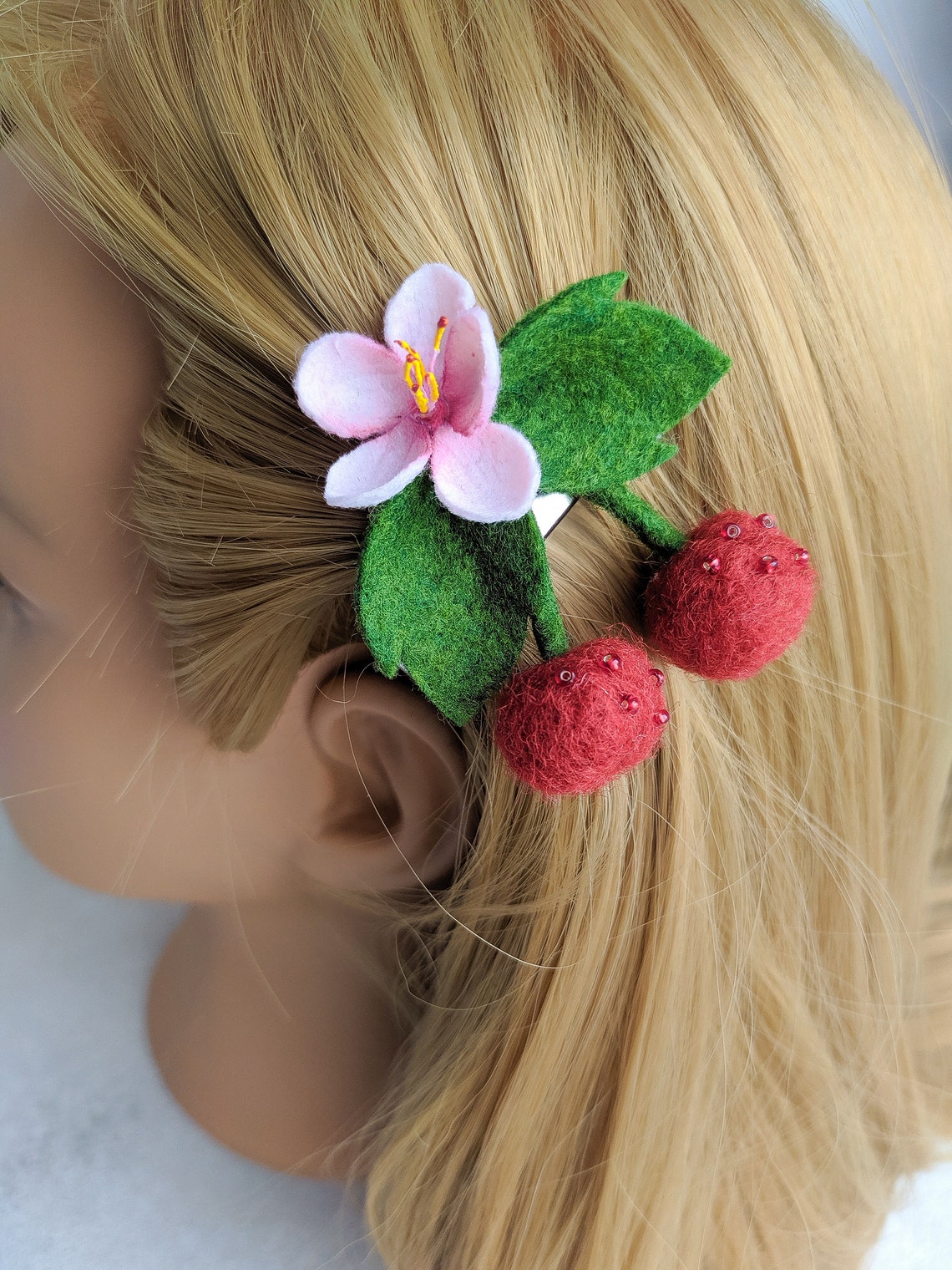 Cherry hair clip fruits hair accessory felt hair Etsy