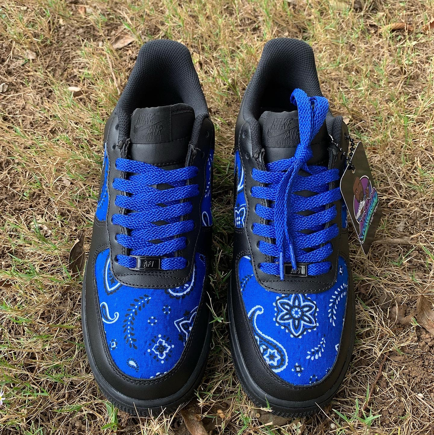 Custom Hand Painted Black Bandana Drip Nike Air Force 1 Low – B Street Shoes