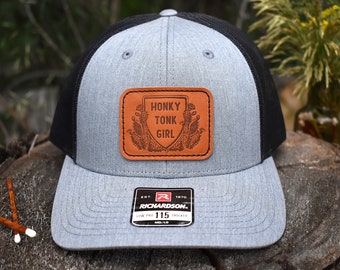 Honky Tonk Girl Hat, Leather Patch Hat, Richardson 115