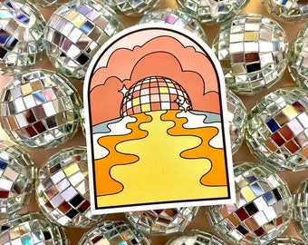 Disco Ball Sunset Sticker, Waterproof Vinyl Decal