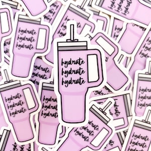Purple Stanley Cup Hydrate Sticker,  Cute and Fun Water-Proof Stickers for Water Bottles, Laptops, Bibles, Cars, Stanleys, tumblers and More