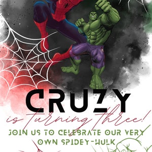 Personalised Digital Party Invite Invitation Spiderman Hulk