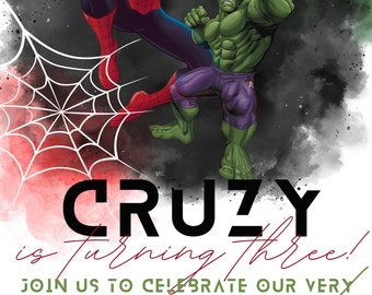 Personalised Digital Party Invite Invitation Spiderman Hulk