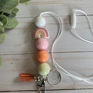 Boho Rainbow - Beaded Lanyard - neutral - Muted Tones - Bohemian - teacher lanyard - teacher gift - teacher - educator