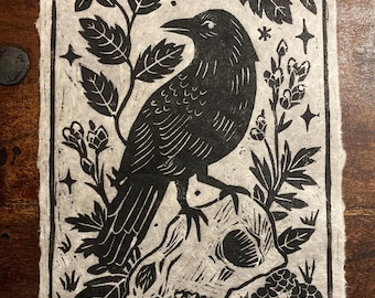 Raven and Mugwort - Lino print