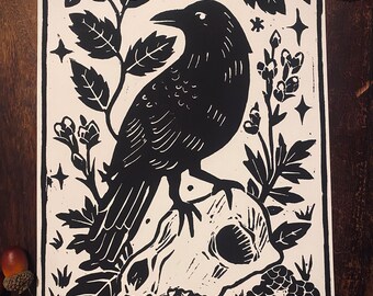 Raven and Mugwort Linoprint