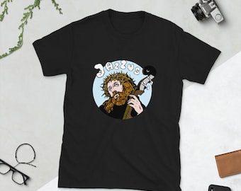 Jazzus_Jazz Musician, Bassist, Bass Player shirt,Jesus playing bass, Birthday gift,Short-Sleeve Unisex T-Shirt