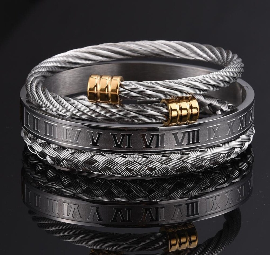 Roman Numeral Men Bracelet Set Etsy