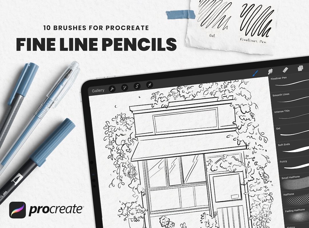 Fine Line Pencils, Fine Line Brush, Procreate Tools, Brushes for Ipad