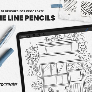 Fine Line Pencils, fine line brush, Procreate tools, Brushes for iPad, Fine liner, fineline, Brushes for Procreate