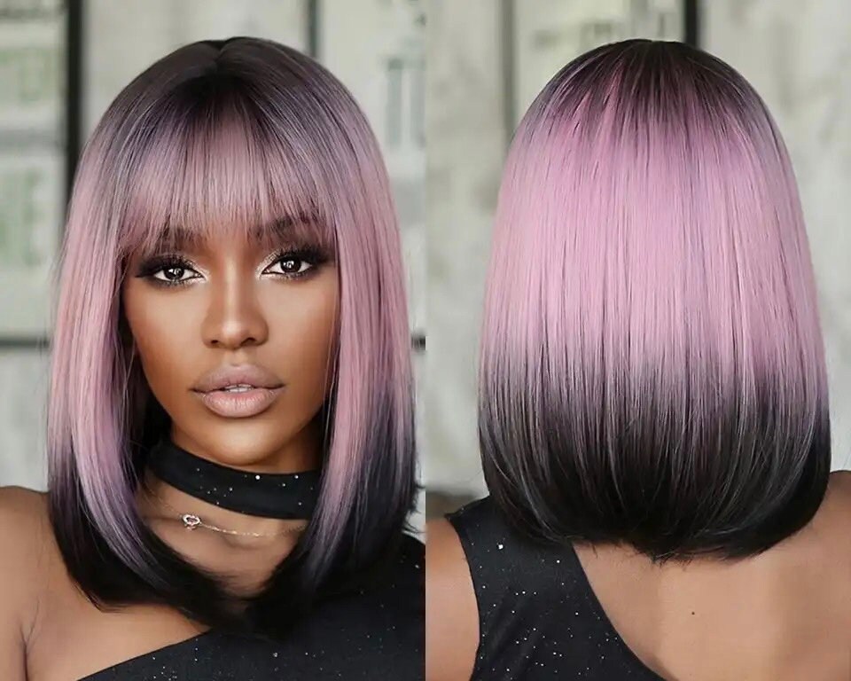 Purple Pink Black Ombré Long Bob High Quality Heat - Etsy