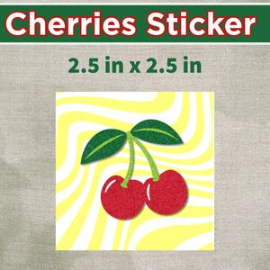 Retro Cherries Vinyl Sticker, Cherry, Water Bottle Sticker, Laptop Sticker, Fruit Decoration, Retro Décor, Bright Sticker