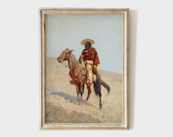 Printable Vintage painting of a Mexican Vaquero, Antique Horse print, instant download #AN001